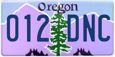 OR license plate 012DNC