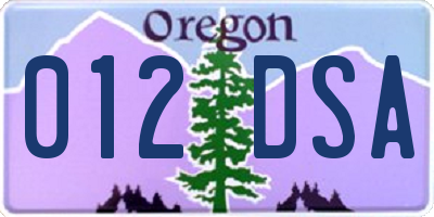 OR license plate 012DSA