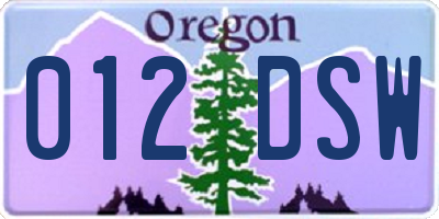 OR license plate 012DSW