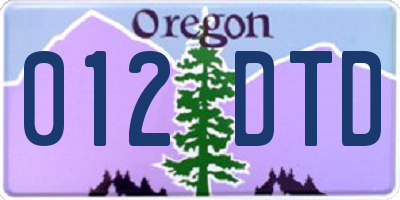 OR license plate 012DTD