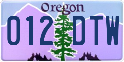 OR license plate 012DTW