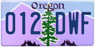 OR license plate 012DWF