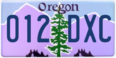 OR license plate 012DXC
