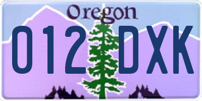 OR license plate 012DXK