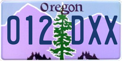 OR license plate 012DXX
