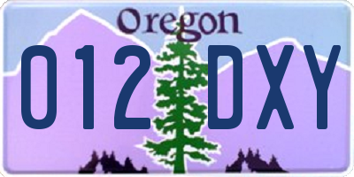 OR license plate 012DXY