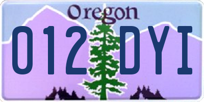 OR license plate 012DYI