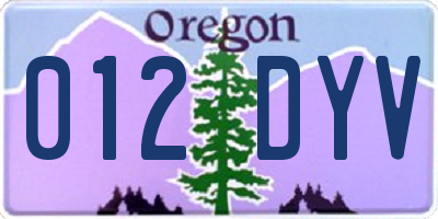 OR license plate 012DYV