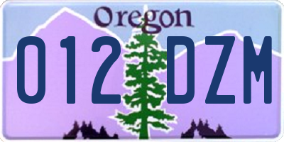 OR license plate 012DZM