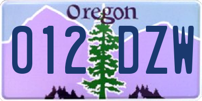 OR license plate 012DZW