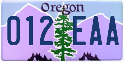 OR license plate 012EAA