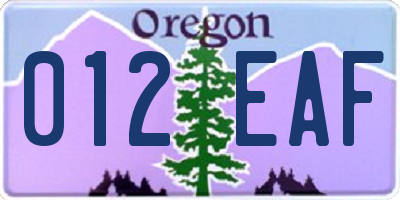OR license plate 012EAF