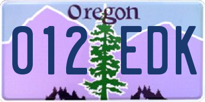 OR license plate 012EDK