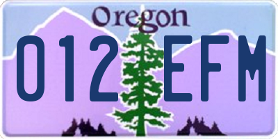 OR license plate 012EFM