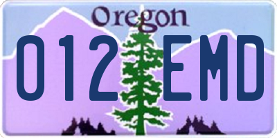 OR license plate 012EMD