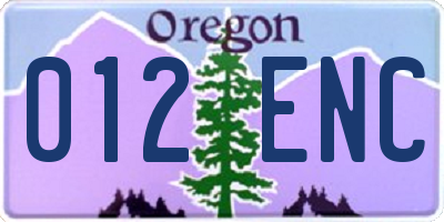 OR license plate 012ENC