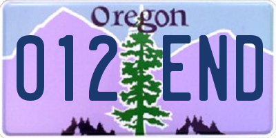 OR license plate 012END