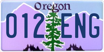 OR license plate 012ENG