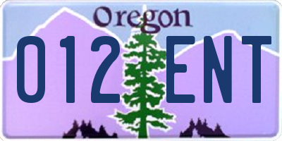 OR license plate 012ENT