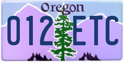 OR license plate 012ETC