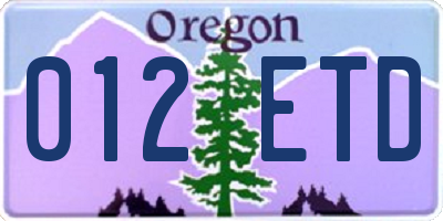 OR license plate 012ETD