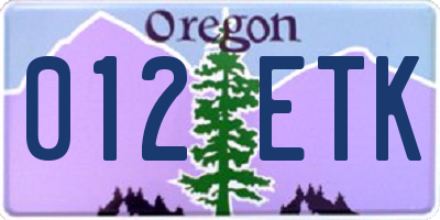OR license plate 012ETK