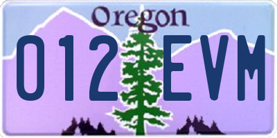 OR license plate 012EVM