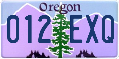 OR license plate 012EXQ