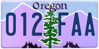 OR license plate 012FAA