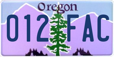 OR license plate 012FAC