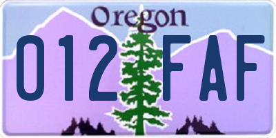 OR license plate 012FAF
