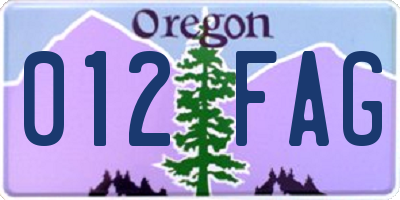 OR license plate 012FAG