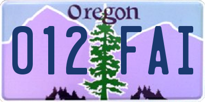 OR license plate 012FAI