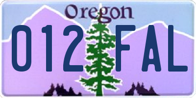 OR license plate 012FAL