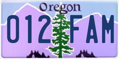 OR license plate 012FAM