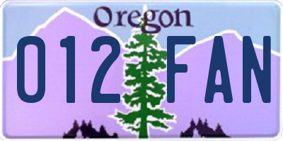 OR license plate 012FAN