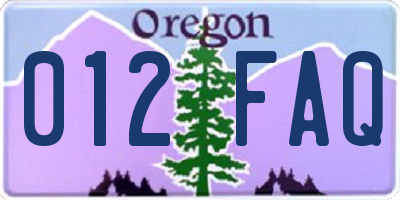 OR license plate 012FAQ