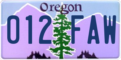 OR license plate 012FAW