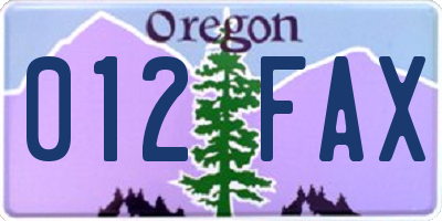 OR license plate 012FAX