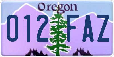 OR license plate 012FAZ