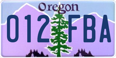 OR license plate 012FBA