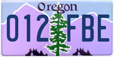 OR license plate 012FBE