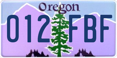 OR license plate 012FBF