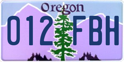 OR license plate 012FBH