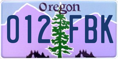 OR license plate 012FBK