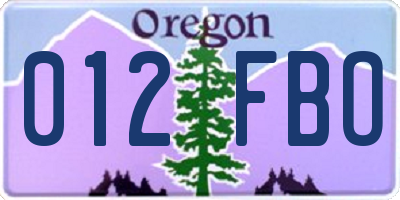 OR license plate 012FBO