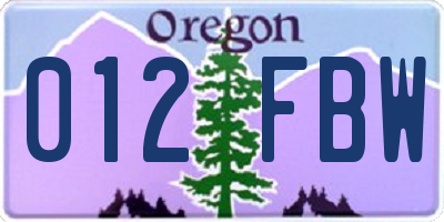OR license plate 012FBW