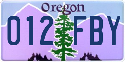 OR license plate 012FBY