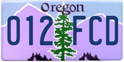 OR license plate 012FCD