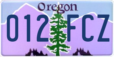 OR license plate 012FCZ